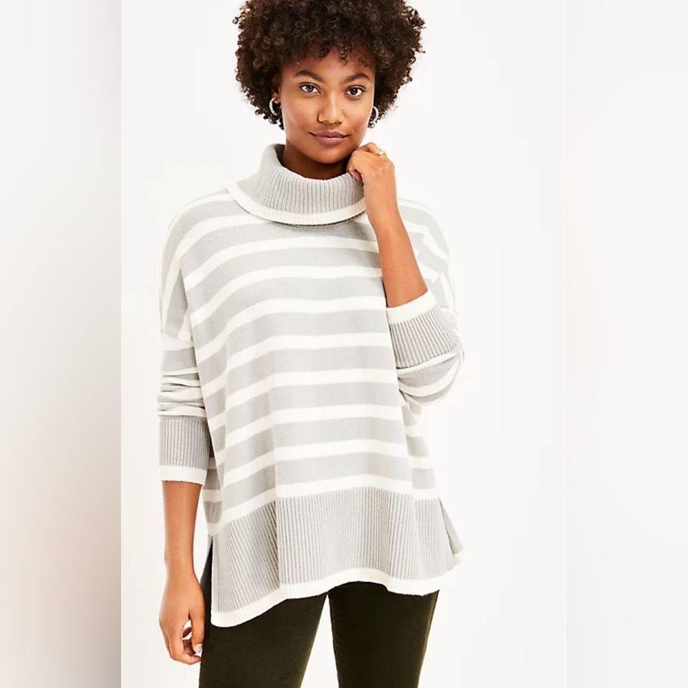LOFT Striped Turtleneck Poncho knit Sweater. SIZE L. OVERSIZED NWOT